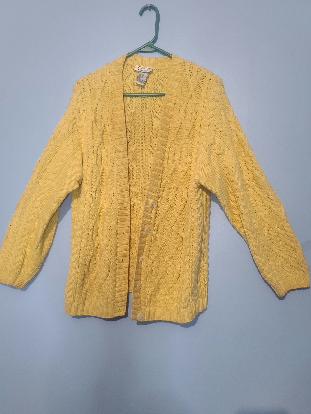 Talbots Pale Yellow Cable-Knit Button Cardigan